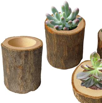 Leuke Mini Houten Ronde Plastic Plant Bloempot Tuin Home Office Decor Planter Kleine Bonsai Potten Woondecoratie