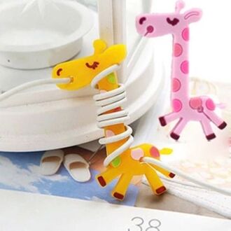 Leuke Oortelefoon Kabel Tie Draagbare Economische Hoofdtelefoon Cartoon Giraffe Echt Organisator Kabelbinder Gebruik Roze