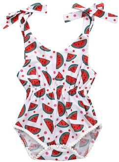 Leuke Peuter Baby Meisjes Katoenen Rompertjes Kid Watermeloen Tops Zomer Mouwloze Kwastje Jumpsuit Outfit Katoenen Kleding Beige / 90cm