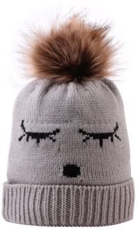 Leuke Peuter Kids Meisjes Jongens Baby Baby Winter Warm Houden Haak Breiwol Afdrukken Hoed Harige Ballen Pompom Beanie Cap # p4 Grijs