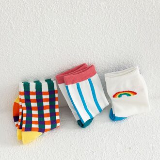 Leuke Rainbow Baby Boy Meisjes Sokken Lente Winter Katoen Meisje Sokken Zachte Plaid Kinderen Sokken 3 Paren/partij Sokken Baby Plaid reeks / L 6-8 Years