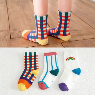 Leuke Rainbow Baby Boy Meisjes Sokken Lente Winter Katoen Meisje Sokken Zachte Plaid Kinderen Sokken 3 Paren/partij Sokken Baby regenboog reeks / L 6-8 Years