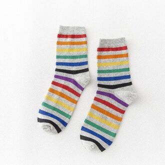 Leuke Regenboog Gestreepte Sokken Meisjes Katoenen Losse Crew Sokken Kleurrijke Vrouwen Kid Harajuku Retro Sport Sokken Kerst Sokken Grijs