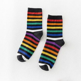Leuke Regenboog Gestreepte Sokken Meisjes Katoenen Losse Crew Sokken Kleurrijke Vrouwen Kid Harajuku Retro Sport Sokken Kerst Sokken zwart
