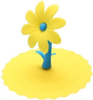 Leuke Silicone Cup Cover Anti-stof Herbruikbare Hoge Temperatuur Weerstand Verzegelde Cups Deksels Thee Mok Kopjes Zuig Seal Cap diameter10 geel