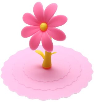 Leuke Silicone Cup Cover Anti-stof Herbruikbare Hoge Temperatuur Weerstand Verzegelde Cups Deksels Thee Mok Kopjes Zuig Seal Cap diameter10 roze