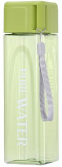 Leuke Vierkante Thee Melk Fruit Water Cup 480Ml Voor Water Flessen Drinken Met Touw Transparante Sport Koreaanse Stijl hittebestendige groen