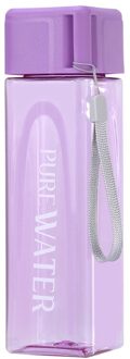 Leuke Vierkante Thee Melk Fruit Water Cup 480Ml Voor Water Flessen Drinken Met Touw Transparante Sport Koreaanse Stijl hittebestendige Paars
