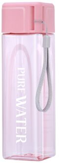 Leuke Vierkante Thee Melk Fruit Water Cup 480Ml Voor Water Flessen Drinken Met Touw Transparante Sport Koreaanse Stijl hittebestendige Roze