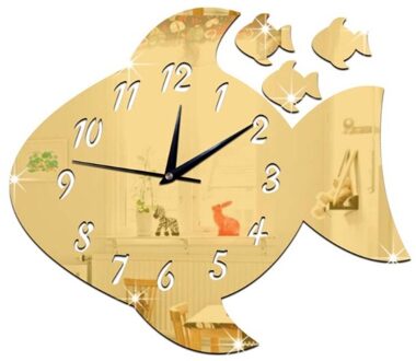 Leuke Vis Vorm Acryl Wandklok Spiegel Sticker Horloge Diy Sticker Voor Kinderkamer B36E GD