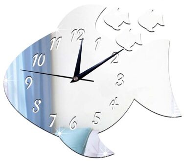Leuke Vis Vorm Acryl Wandklok Spiegel Sticker Horloge Diy Sticker Voor Kinderkamer B36E