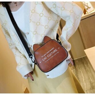 Leuke Vrouwen Handtas Kat Oor Zakken Purse Schouder Handtas Tote Messenger Hobo Satchel Bag Cross Body Bruin