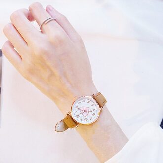 Leuke Vrouwen Horloges Mode Lederen Band Mooie Dames Polshorloge Meisjes Hartvorm Wijzerplaat Goedkope Fine Klok Relogio Feminino bruin