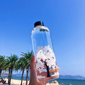 Leuke Water Fles Kawaii Kleur Veranderende Sakura Fles Met Beschermende Tas Voor Meisje Student Mode Sport Drinkfles 1000ml