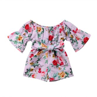 Leuke Zomer Meisje Kleding Kids Meisje Off De Schouder Bloemen Flare Mouw Jumpsuit Playsuit Sunsuit 12m