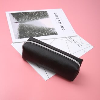 Leuke Zwarte Pu Lederen Etui Grote Capaciteit Rits Pennenbakje Voor School Potlood Tas Schoolbenodigdheden Gereedschap Meisje Cosmetische tas