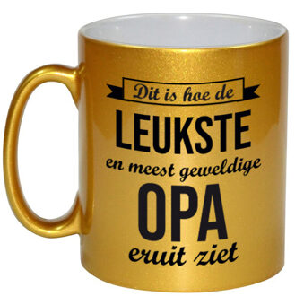 Leukste en meest geweldige opa cadeau mok / beker goudglanzend 330 ml - feest mokken Goudkleurig
