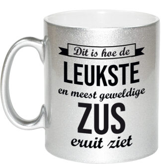 Leukste en meest geweldige zus cadeau mok / beker zilverglanzend 330 ml - feest mokken Zilverkleurig