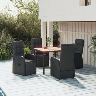 Leunstoel Zwart PE-rattan en gepoedercoat staal - 57 x 69 x 106 cm - Verstelbare functie