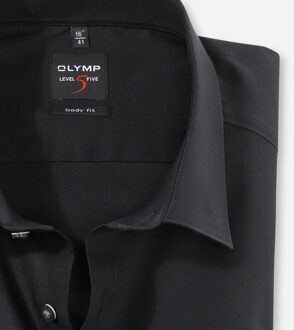 Level 5 body fit overhemd - zwart - Strijkvriendelijk - Boordmaat: 42