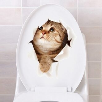 Levendige 3D Katten Dier Wc Stickers Mooie Muurtattoo Home Decor Art Diy Wasruimte Pvc Posters Cartoon Wall Art decals 04