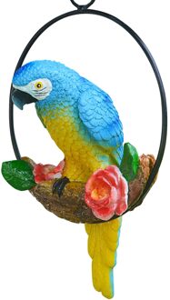 Levendige Opknoping Papegaai Standbeeld Baars Op Metalen Ring Vogels Model Gazon Ornament