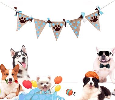 Levert Kat Hond Decoratie Verjaardagsfeestje Hessische Herbruikbare Slingers Opknoping Vlaggen Bunting Banner Feestelijke Home Decor Wimpel Blauw