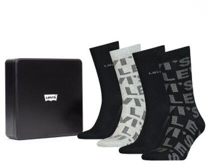 Levi's 4 stuks Logo Regular Giftbox Socks * Actie * Blauw,Versch.kleure/Patroon,Zwart,Grijs - Maat 39/42