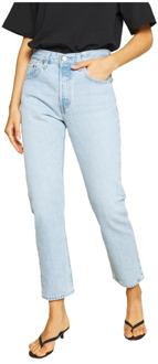Levi's 501 high waist straight fit cropped jeans met lichte wassing Indigo - W27/L26