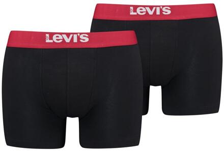 Levi's Boxershorts Solid Basic Organic Cotton 2-pack Black / Red-M Zwart,Rood - M