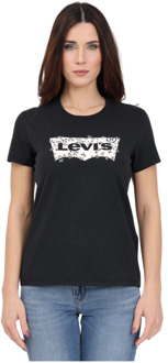 Levi's Dames T-shirt met bloemenlogo print Levi's , Black , Dames - M,S,Xs