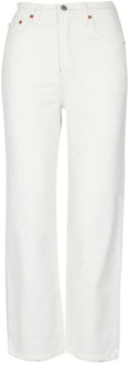 Levi's Ribcage high waist straight leg cropped jeans met gerafelde zoom Gebroken wit - W26/L27