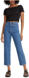 Levi's Ribcage high waist straight leg cropped jeans met medium wassing Indigo - W27/L29