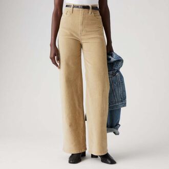 Levi's Women's Levis Ribcage Wide Leg Corduroy Trousers in Beige - maat