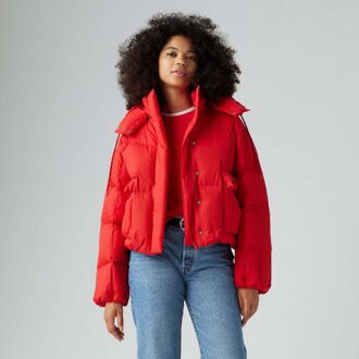 Levi's Women's Levis Western Short Bubble Puffer Jacket in Red - maat L Rood