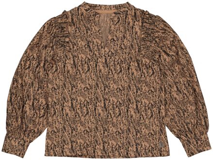 Levv Meisjes blouse - Filou - AOP vlokken bruin - Maat 176