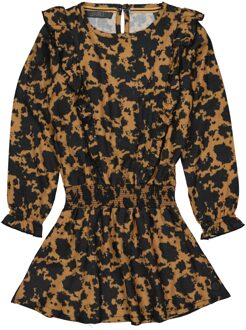 Levv Meisjes jurk - Aafje - AOP bruin tie dye - Maat 176