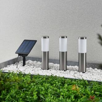 Lexiane LED lampen op zonne-energie, set van 3, roestvrij staal roestvrij staal, wit