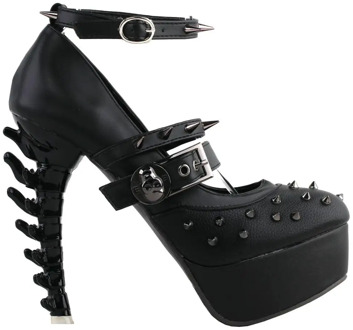 LF80698 SHOW STORY Punk Black Spike Strappy Buckle Mary-Jane Gladiator Platform Bone Heels Pumps