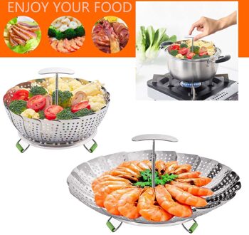 Lhs Stoomboot Mand Premium Rvs Groente Stoomboot Mand Vouwen Mand Mesh Uitbreidbaar Keuken Tool Kookgerei