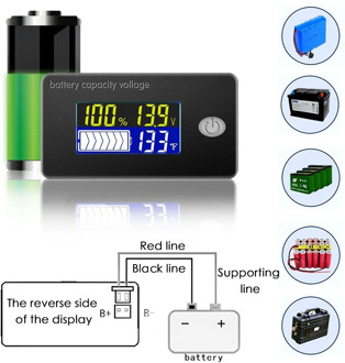 Li- Lifepo4 Lead acid Battery Capacity Indicator 12V 24V 36V 48V 60V 72 Display LCD Voltmeter Temperature Meter Tester -C35