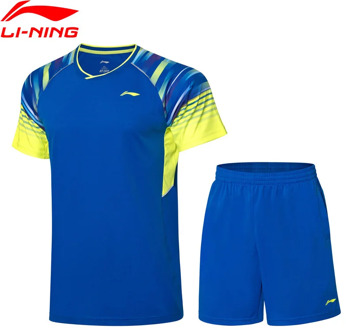 Li-Ning Men Badminton Competition Suits AT DRY Breathable 89% Polyester 11% Spandex LiNing Sports T-Shirt+Shorts AATP043 MSY193