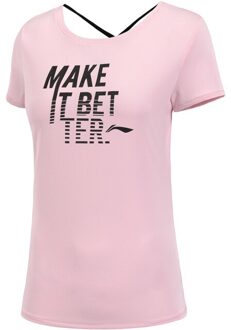 Li-Ning Vrouwen Training T-shirt Op Droog Ademend Regular Fit 100% Polyester Voering Li Ning Afdrukken Sport Tee ATSP056 WTS1488 M / ATSP056-4H