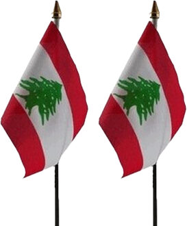 Libanon - 2x - mini vlaggetje van 10 x 15 cm op stokje - Landen vlag - H27 cm