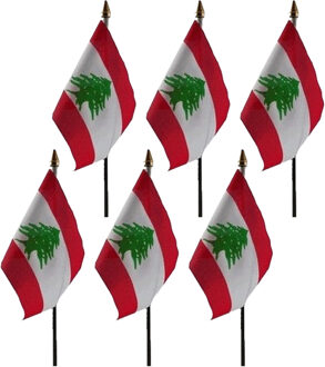 Libanon - 6x - mini vlaggetje van 10 x 15 cm op stokje - Landen vlag - H27 cm