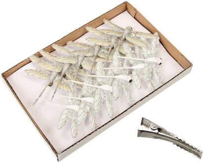 libellen op clip - 12x stuks - creme en wit- 10,5 cm?