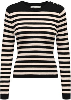 Libi LS Stripe Button Knit Trui Dames zwart - creme - M