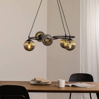 Libra woonkamerlamp, rookgrijs/zwart, Ø 70 cm, 5-lamps. rookgrijs, zwart