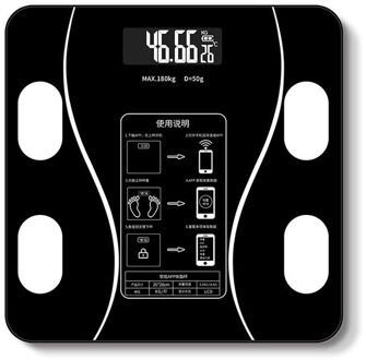 Lichaamsvet Schaal Badkamer Weegschalen Bluetooth Elektronische Voor Body Digitale Gewicht Floor Weegschalen Gehard Glas Lcd Display zwart
