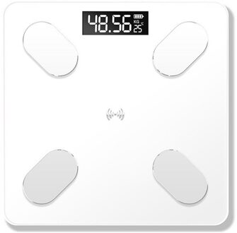 Lichaamsvet Schaal Smart Bmi Schaal Batterij Aangedreven Led Digitale Badkamer Draadloze Weegschaal Balance Bluetooth App Android Ios wit